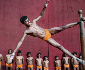 Individual mallakhamb performer with amazing strength and beautiful body
