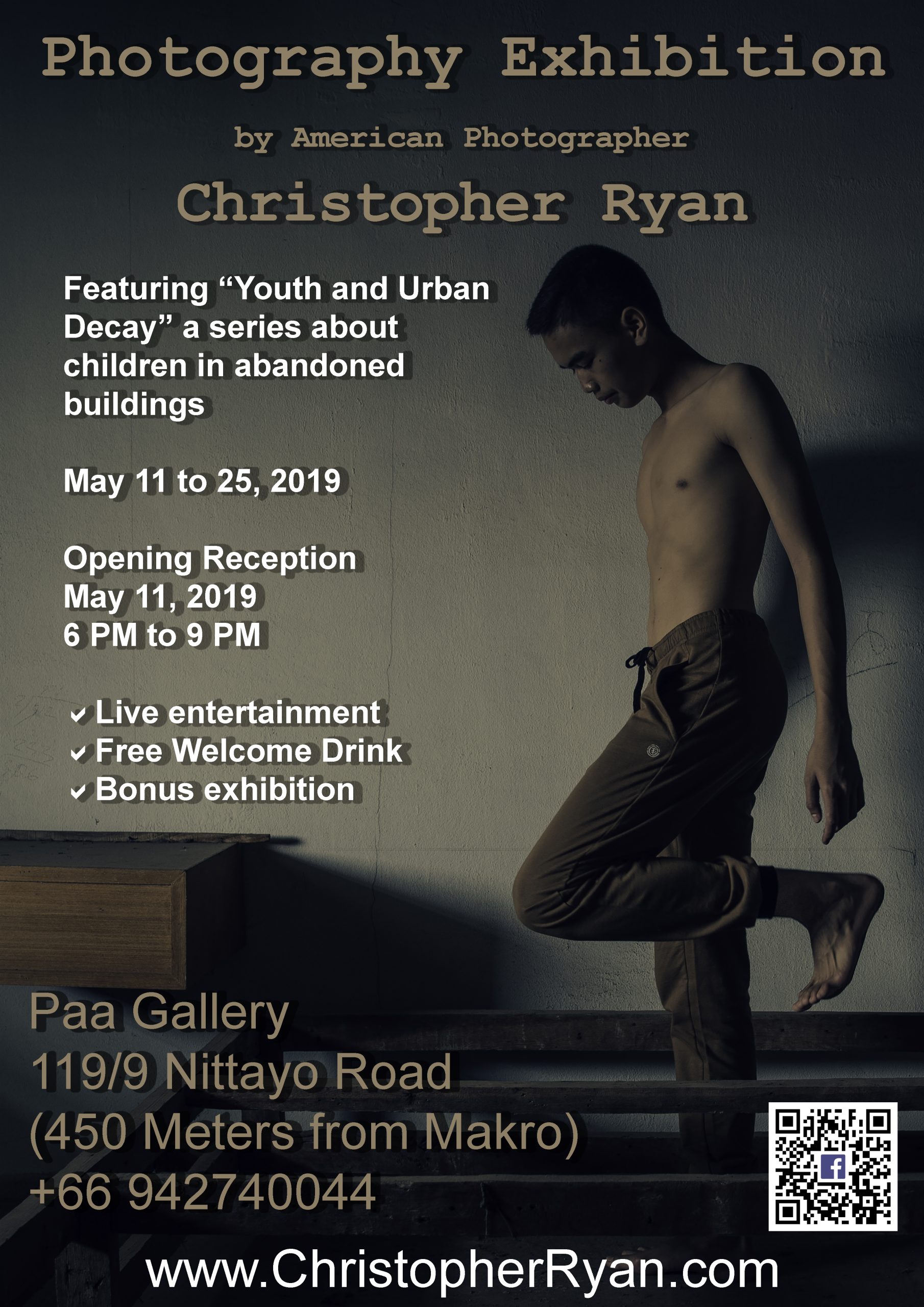 Exhibition flyer for the Youthful Ambition show at Pao Gallery, featuring photography by Christopher Ryan.