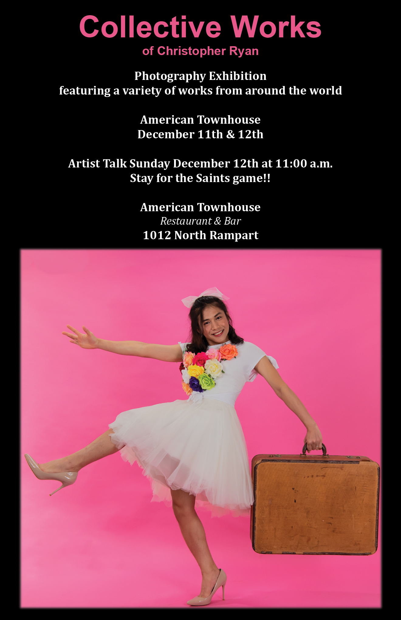 Exhibition poster for the Collective Works show at American Townhouse, showcasing photography by Christopher Ryan.