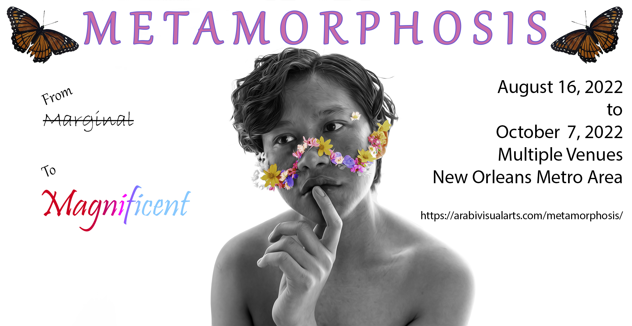 Art exhibition postcard for Metamorphosis: From Marginal to Magnificent at Arabi Visual Arts featuring Christopher Ryan.