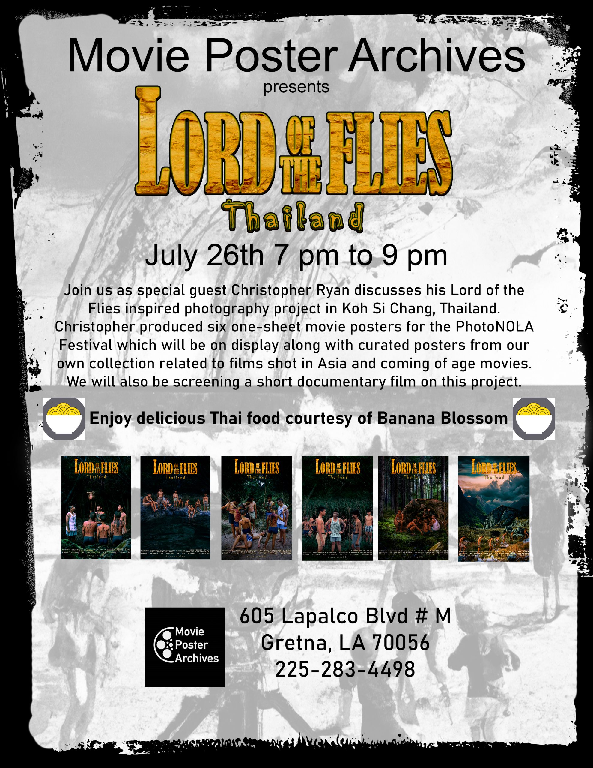 Film archive exhibition poster for Lord of the Flies Thailand at Movie Poster Archives, featuring photography by Christopher Ryan.