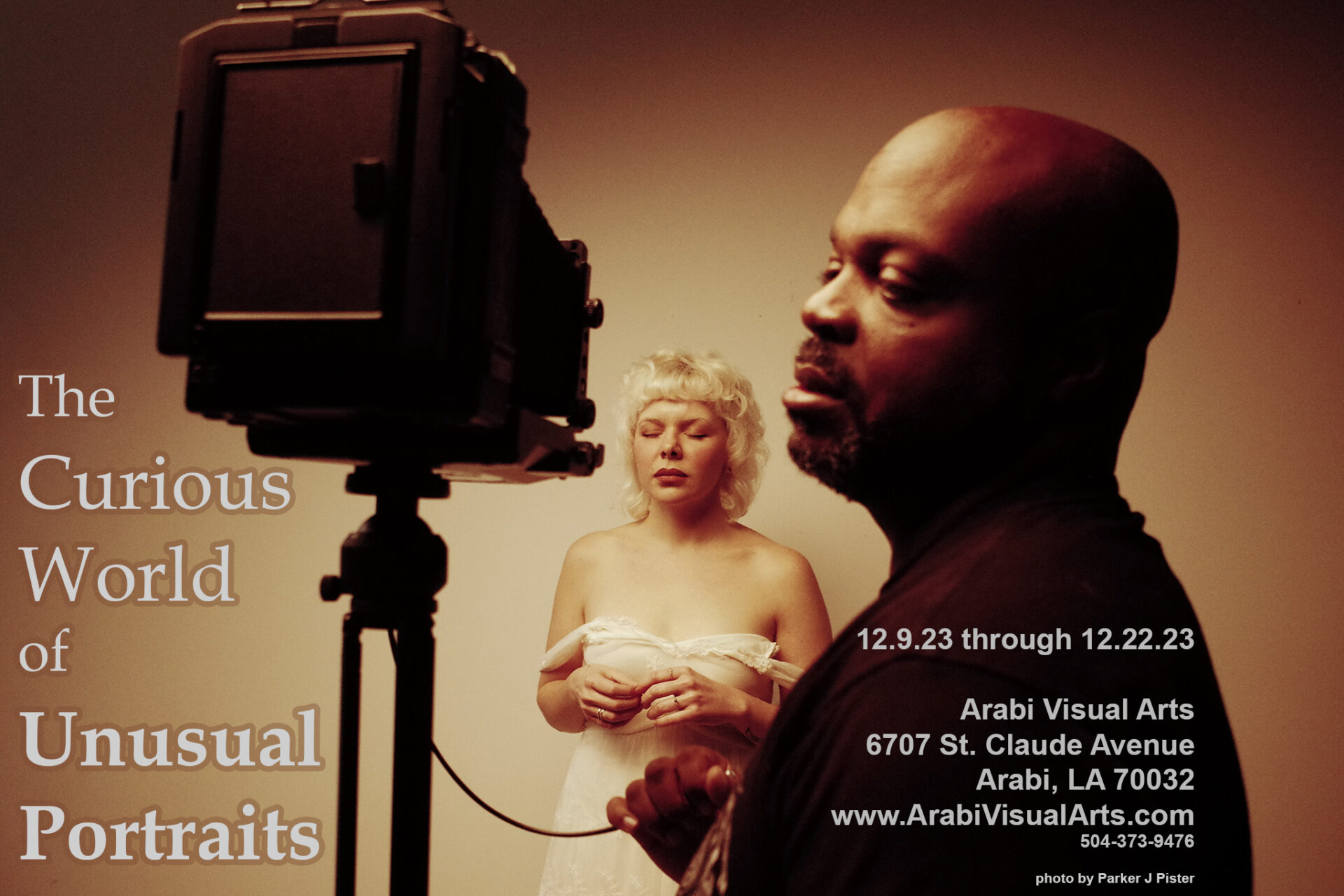 Fine art photography flyer for The Curious World of Unusual Portraits exhibition at Arabi Visual Arts by Christopher Ryan.