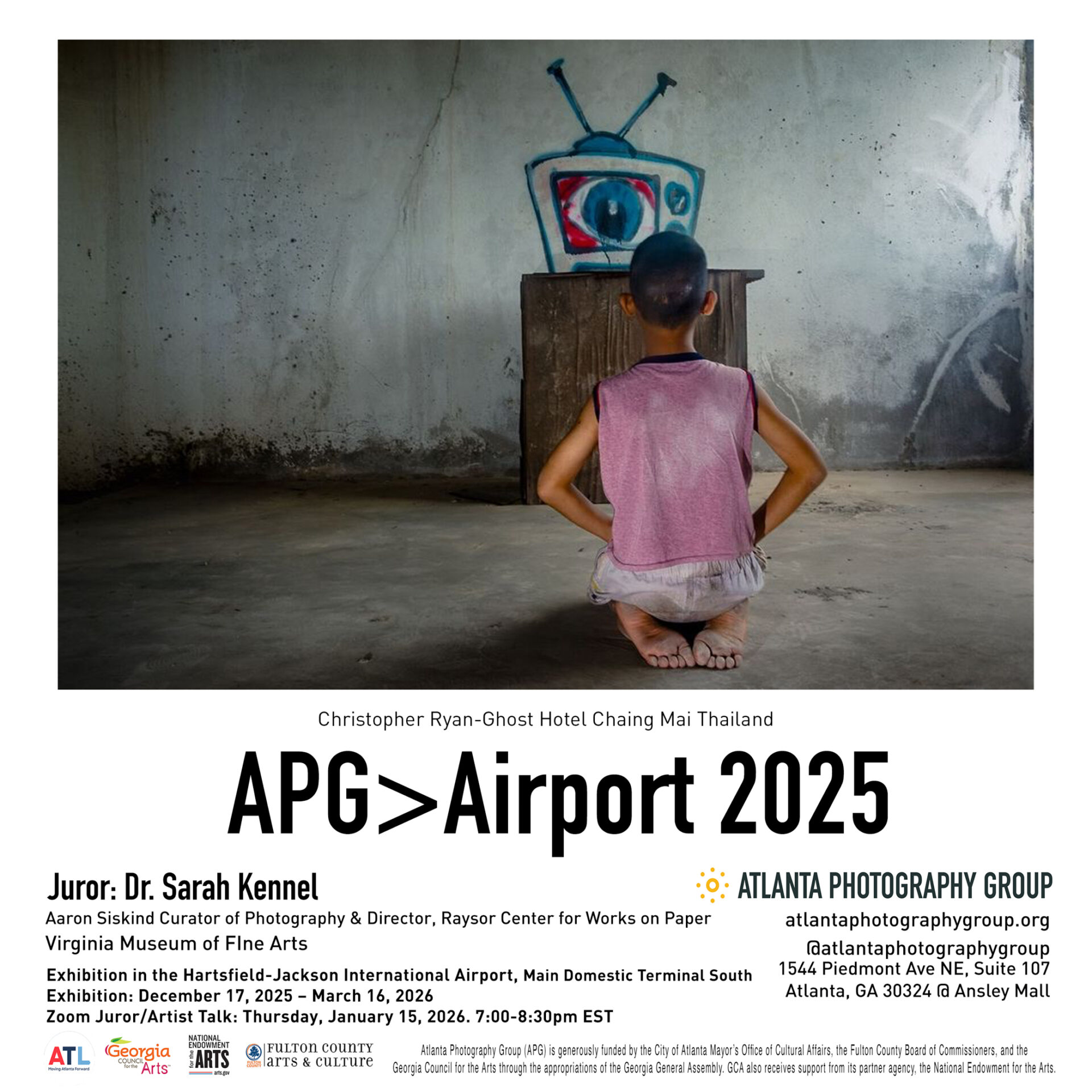 Group exhibition flyer for the Atlanta Photography Group (APG) Airport show, featuring artwork by Christopher Ryan.