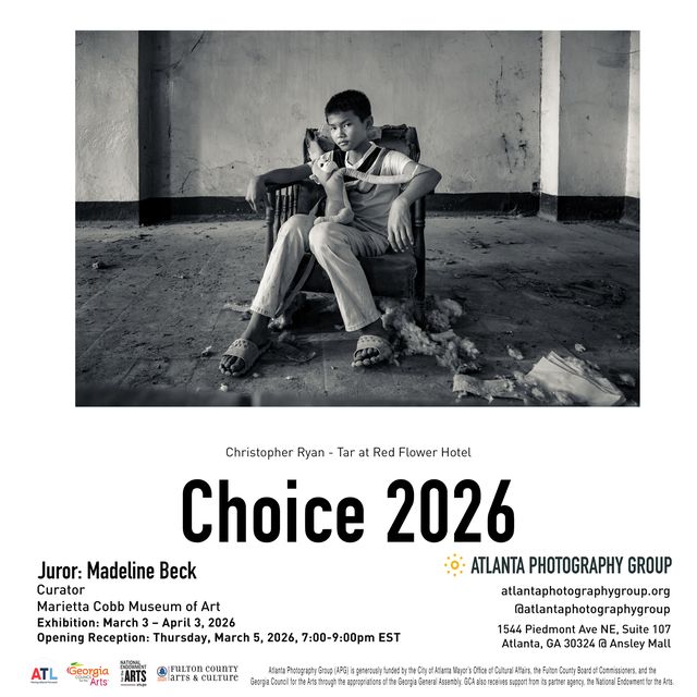 Exhibition poster for the Atlanta Photography Group (APG) Choice 2026 show, featuring fine art by Christopher Ryan.