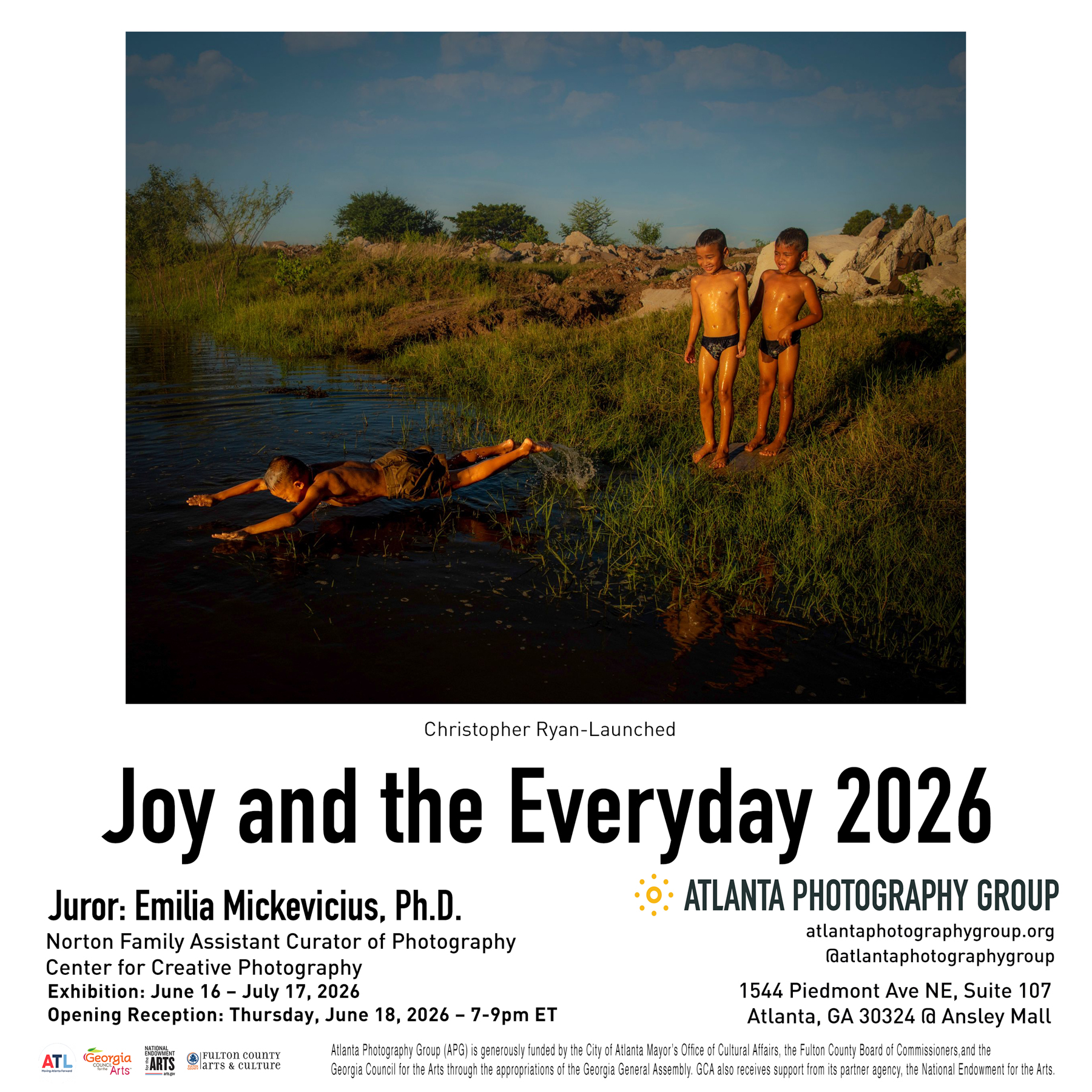 Group show flyer for Joy and the Everyday at the Atlanta Photography Group (APG), featuring photography by Christopher Ryan.